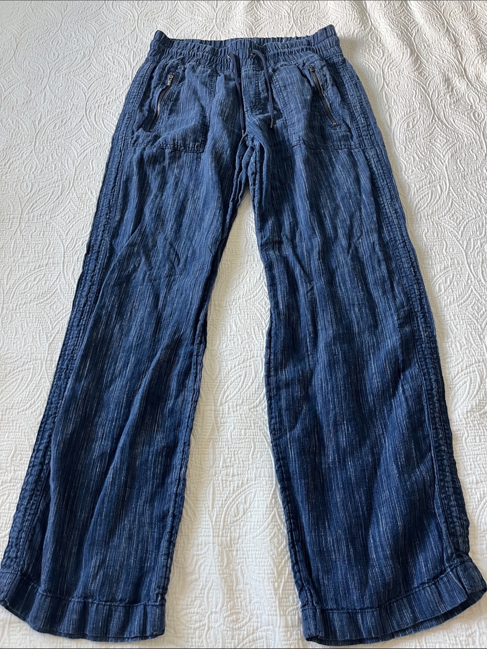 Athleta Indigo Blue Wide-Leg Pull-On Pants 100% linen size 6